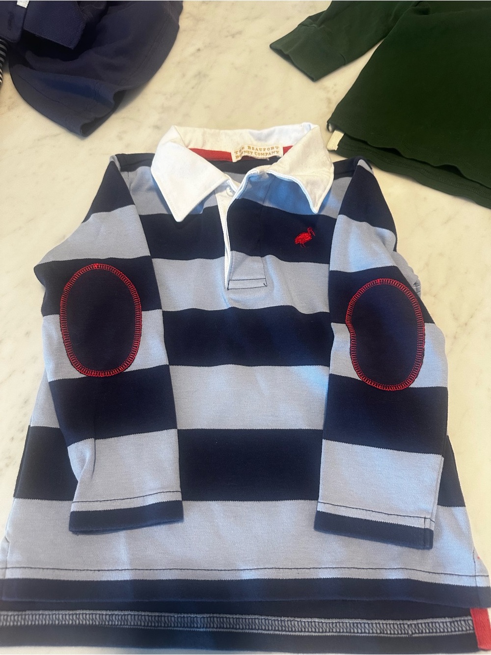 TBBC, Never worn, sz 3T Rugby Polo Shirt with Elbow Patches - Light Blue & Navy